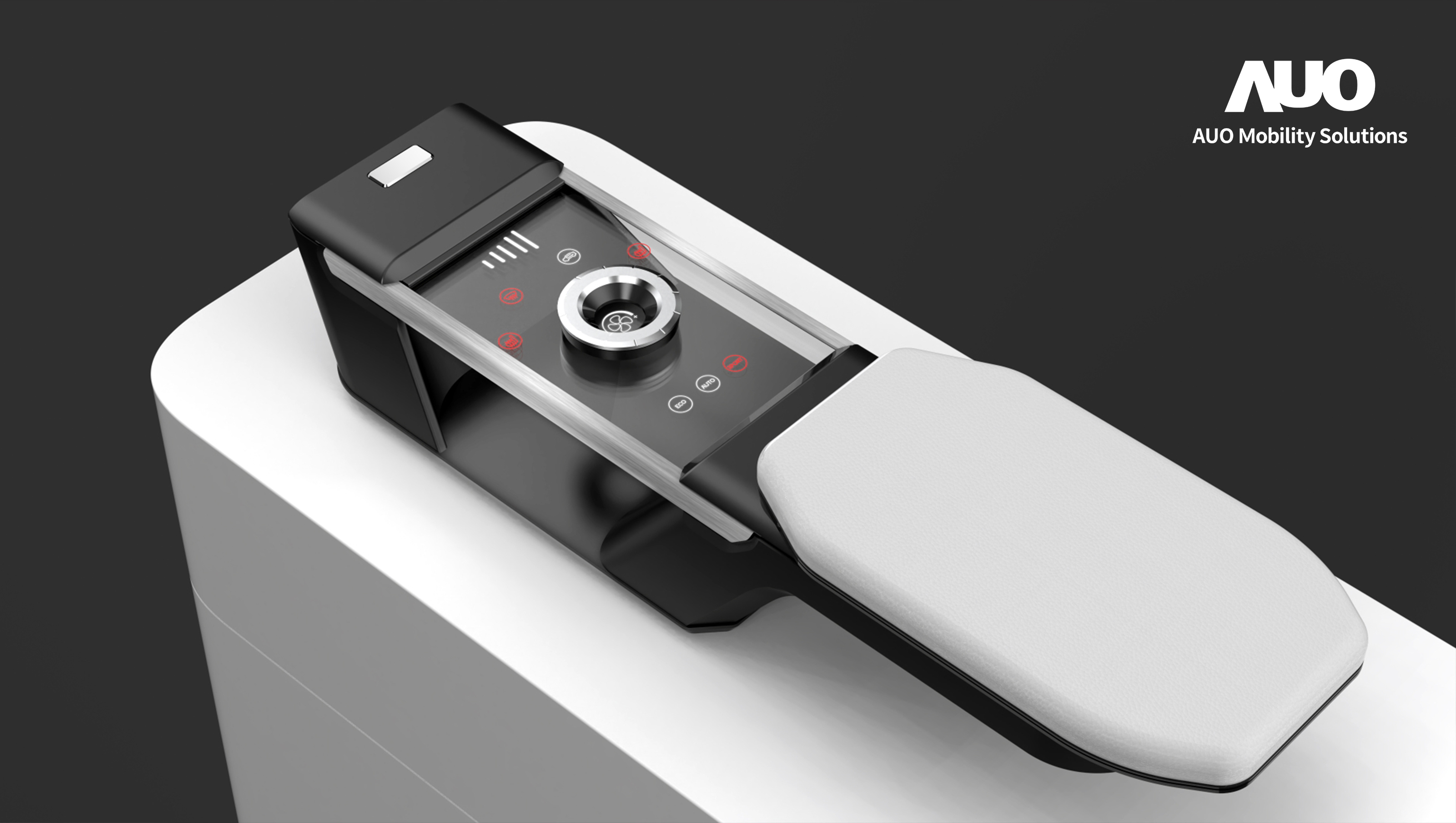 友達智慧移動全新發表INVISY隱形科技系列，CrystalSense Console以最簡約的機構設計，提供直覺控制的主動觸覺回饋與壓力感測，並且動態呈現、僅在需要時顯示，打造未來座艙的極致互動體驗。