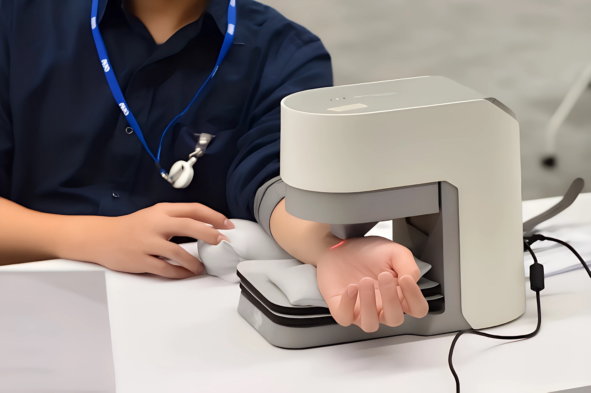 友達耘康中醫數位化檢測解決方案之脈象檢測系統採用高靈敏多點式壓力感測器，可真實還原「寸、關、尺」三部脈象量測結果